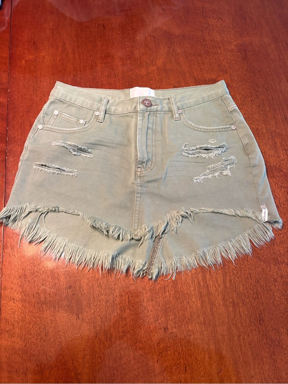 ONE TEASPOON Junkyard Relaxed Denim Mini Skirt in Super Khaki